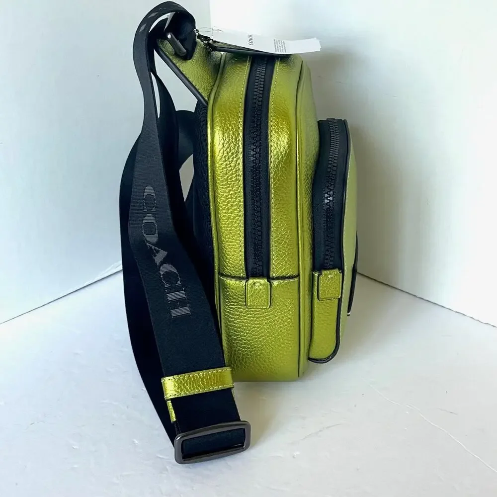 Coach Track Pack 14 Metallic Citrine Leather Sling Crossbody CP141